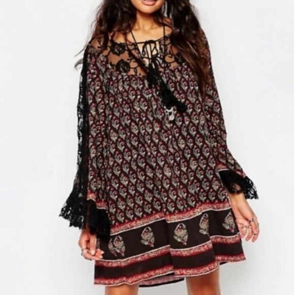 Free People Nomad Child Medium Lacey Long Sleeve Mini Dress - Picture 1 of 6